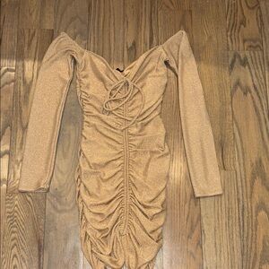 Elegant Tan Ruched Dress